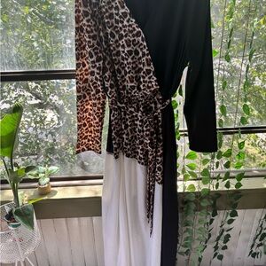 Leopard Print Black and White Wrap Dress